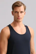 Débardeur basique coupe classique ZEUS LUXURY bleu marine, en coton biologique égyptien.