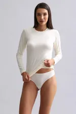 Débardeur/sweat-shirt à manches longues et col rond en modal égyptien TENCEL BRITT, écru