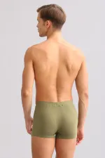 ZEUS LUXURY Regular Fit Boxer Shorts with Metal Emblem, Mısırlı ORGANIC Cotton, Khaki Olive