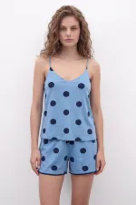 Mısırlı Kadın Modal Puantiyeli Askılı Şort İkili Takım Bebe Mavisi