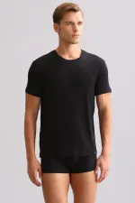 Débardeur/T-shirt de luxe en bambou égyptien Zeus, coupe classique, col rond, noir