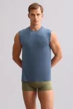 Mısırlı ORGANIC Pamuklu ZEUS LUXURY Regular Fit Bisiklet Yaka Sporcu Atlet / T-Shirt Gece Mavisi