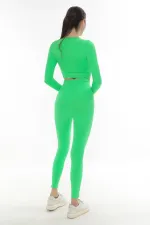 Mısırlı Kadın Uzun Kollu Spor Tayt Takımı Neon Yeşili