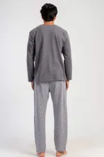 Mısırlı Men's Interlock Micro-Patterned Long-Sleeve Pajama Set Grey
