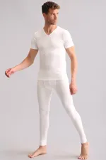 Mısırlı BAMBU TERMAL V Yaka Fanila / T-Shirt Ekru