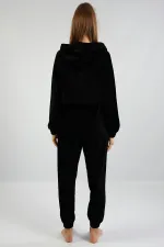 Mısırlı Kadın Kadife Uzun Kollu Pijama Takımı Siyah