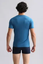 Débardeur/T-shirt HERCULES en coton biologique égyptien, coupe ajustée, col en V, couleur pétrole