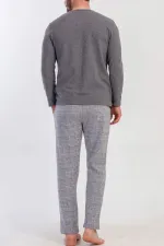 Ensemble de pyjama à manches longues pour homme, en maille interlock à carreaux, gris, de style égyptien
