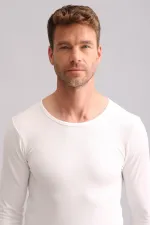 Sous-vêtement/sweat-shirt thermique en bambou égyptien à manches longues et col rond, écru