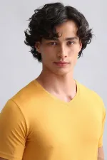 Mısırlı Modal By TENCEL HERCULES Slim Fit V Yaka Fanila / T-Shirt Hardal