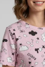 Pamuklu Kısa Kollu Tişört Pantolon Takım Pembe