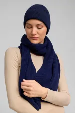 Mısırlı Unisex Yün Atkı Bere Takımı - Roseluis Lacivert