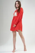 Mısırlı Kadın Pamuklu Uzun Kollu Sabahlık Kırmızı