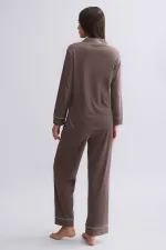 Ensemble pyjama 100 % coton marron pour femme, de style égyptien