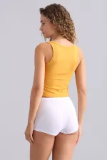 Mısırlı Modal By TENCEL U HELEN Kalın Askılı Crop / T-Shirt Hardal