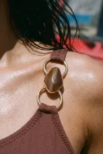 One-Shoulder Swimsuit with Egyptian Accessories in Cinnamon One-Shoulder Swimsuit with Egyptian Accessories in Cinnamon