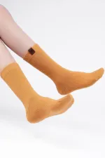 Mısırlı Kadın Kuzu Yünü Tekli Soket Çorap Safran