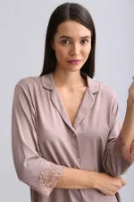 Mısırlı Kadın Bambu Pijama Takımı Kahverengi