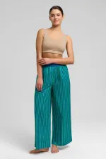 Women's Cotton Poplin Pleated Trousers Green/Navy