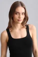 Mısırlı Modal By TENCEL U HELEN Thick Strap Long T-Shirt / Tank Top Black