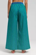 Women's Cotton Poplin Pleated Trousers Green/Navy