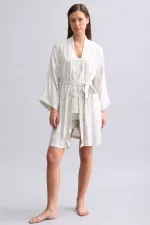 Mısırlı Kadın Saten Kısa Sabahlık Gri