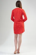 Mısırlı Kadın Pamuklu Uzun Kollu Sabahlık Kırmızı