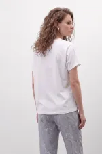 Mısırlı Kadın Pamuk Kısa Kol Pijama Takım Beyaz/Gri