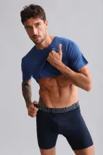 Débardeur/T-shirt à col rond slim fit en bambou égyptien Hercules, bleu marine