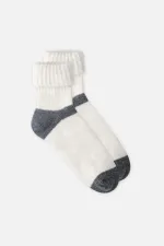 Mısırlı Kadın Alpaka Yünü Kışlık Kıvrık Tekli Soket Çorap Ekru