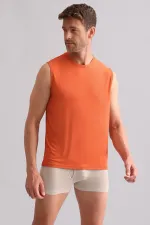 Débardeur/T-shirt de sport à col rond, coupe classique, couleur rouge rouille, en bambou égyptien ZEUS