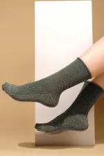 Mısırlı Kadın Bambu Gümüş Simli Soket Çorap Yeşil