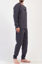 Mısırlı Erkek İki İplik Bisiklet Yaka Uzun Kollu Pijama Takımı Lacivert