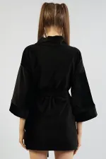 Mısırlı Kadın Kadife Sabahlık Siyah