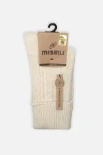 Mısırlı Kadın Koyun Yünü Tekli Kıvrık Soket Çorap Ekru