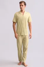 Chemise égyptienne pour homme en bambou à manches courtes, vert sauge
