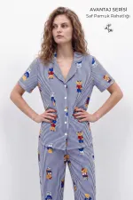 Egyptian Women's Cotton Short-Sleeve Shirt Pajama Set Navy Blue Egyptian Women's Cotton Short-Sleeve Shirt Pajama Set Navy Blue