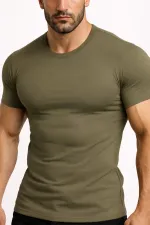 Mısırlı ORGANIC Pamuklu HERCULES Slim Fit Bisiklet Yaka Fanila / T-Shirt Koyu Haki