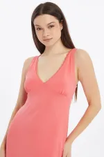 Chemise de nuit longue en maille épaisse à bretelles en viscose égyptienne corail