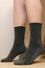 Mısırlı Kadın Bambu Simli Lastikli Soket Çorap Siyah