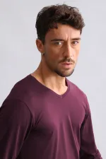 BAMBU HERCULES Slim Fit V Yaka Uzun Kollu Erkek  Fanila Mor