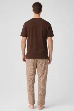 Egyptian Men's Cotton Crew Neck Buttoned Pajama Set Coffee/Beige