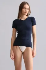 Débardeur/T-shirt à col V bleu marine en modal égyptien TENCEL VICTORIA