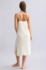 Kadın Dantel Detaylı Saten Gecelik Ekru