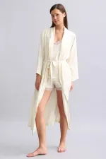 Mısırlı Kadın Bambu Sabahlık Ekru