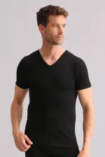 Mısırlı BAMBU TERMAL V Yaka Fanila / T-Shirt Siyah