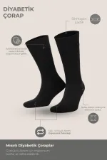 Mısırlı Unisex Bambu 6 Çift Diabetiker Lastiksiz Uzun Soket Çorap Siyah