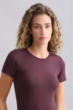 Mısırlı Modal By TENCEL VICTORIA Bisiklet Yaka Fanila / T-Shirt Mor