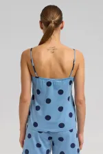 Haut de pyjama à bretelles en modal à pois pour femme, bleu ciel