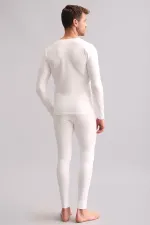 Sous-vêtement/sweat-shirt thermique en bambou égyptien à manches longues et col rond, écru